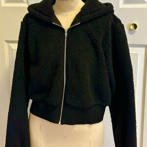 H&M Black Teddy Sherpa Zip-Up Hoodie Jacket - Women